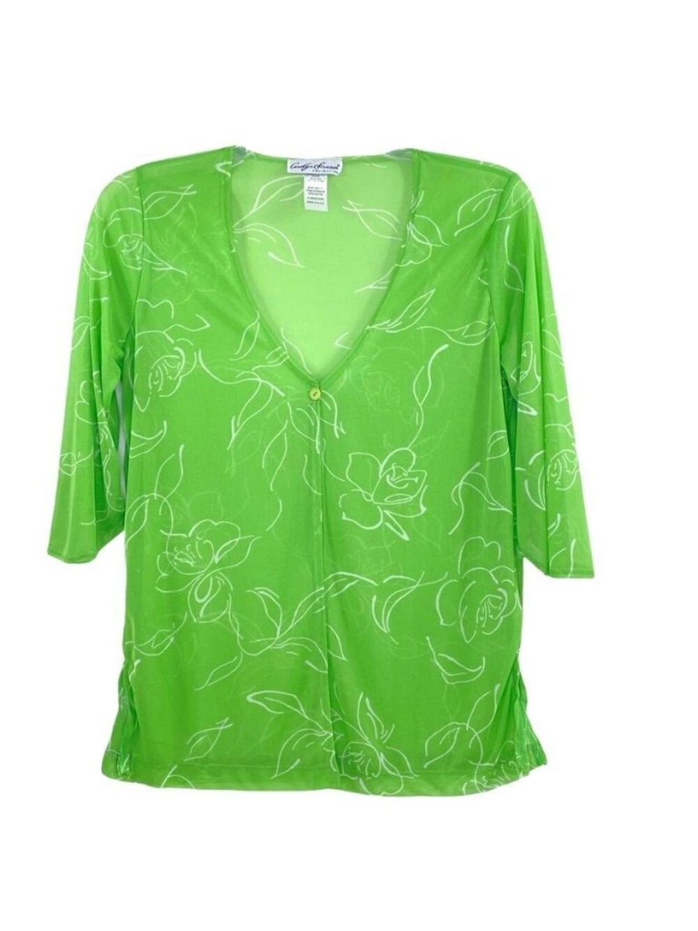 Carolyn Strauss Sheer Green Cardigan Top Womens PM Stretch Knit Open Sweater